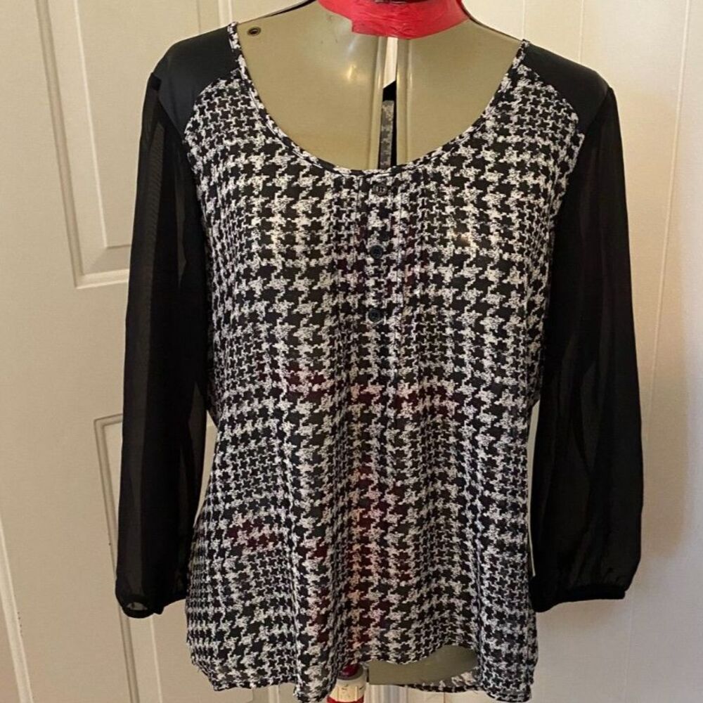 Maurices Hounds Tooth Sheer Boho High Low Tunic Top Size XL